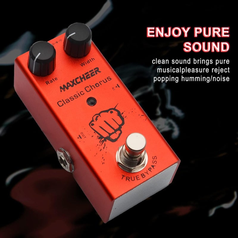 MAXCHEER Electric Guitar Classic Chorus Pedal Rate/Width Knob Effect Pedal Mini Single Type DC 9V True Bypass (Red) - Image 3